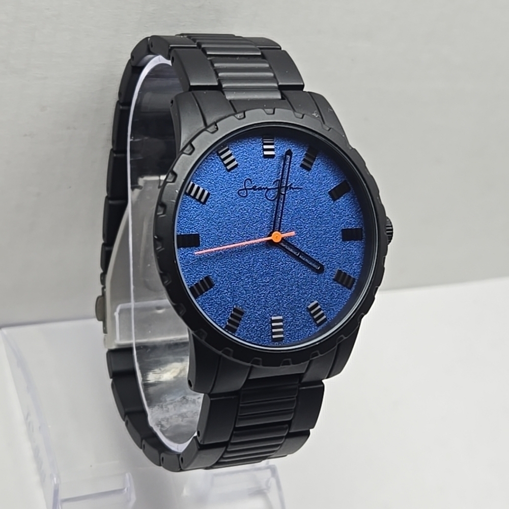 Mens Sean John Urbin 43mm Black Blue Watch SJ0001BKB New Battery Quartz Analog - Picture 3 of 10